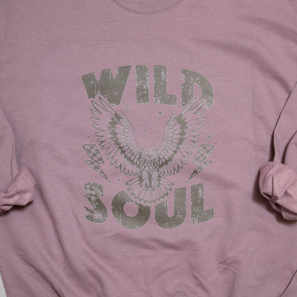 Wild Soul Eagle Graphic Crewneck – Vintage-Inspired Mauve Sweatshirt