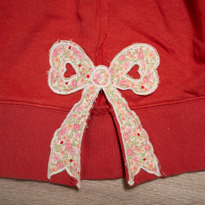 Easel Bow Patch Bottom Hem Mineral Washed Terry Pullover – Oversized Floral Bow Detail Sweater
