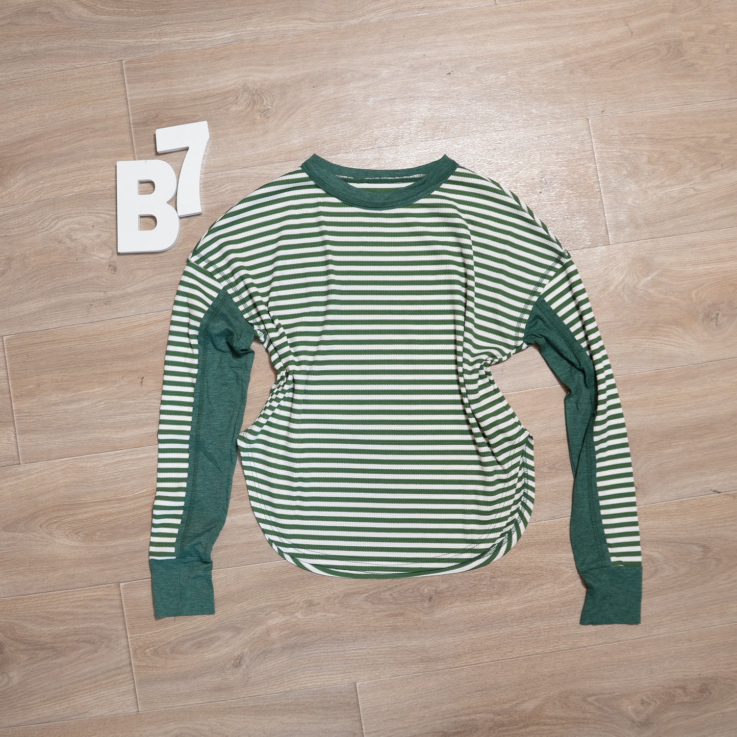 Green Striped Raglan Long Sleeve Top – Casual Everyday Knit Shirt