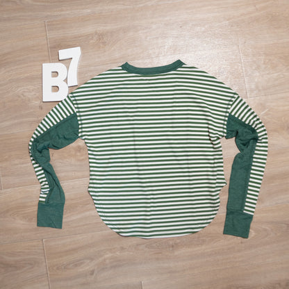 Green Striped Raglan Long Sleeve Top – Casual Everyday Knit Shirt