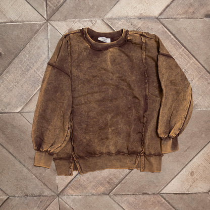 Acid Wash Exposed-Seam Fleece Sweatshirt — Vintage Vibe Pullover