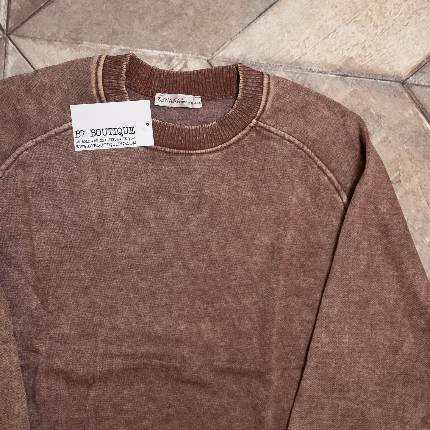 Acid Wash Fleece Sweatshirt with Side Rib – Vintage Vibe Cozy Pullover