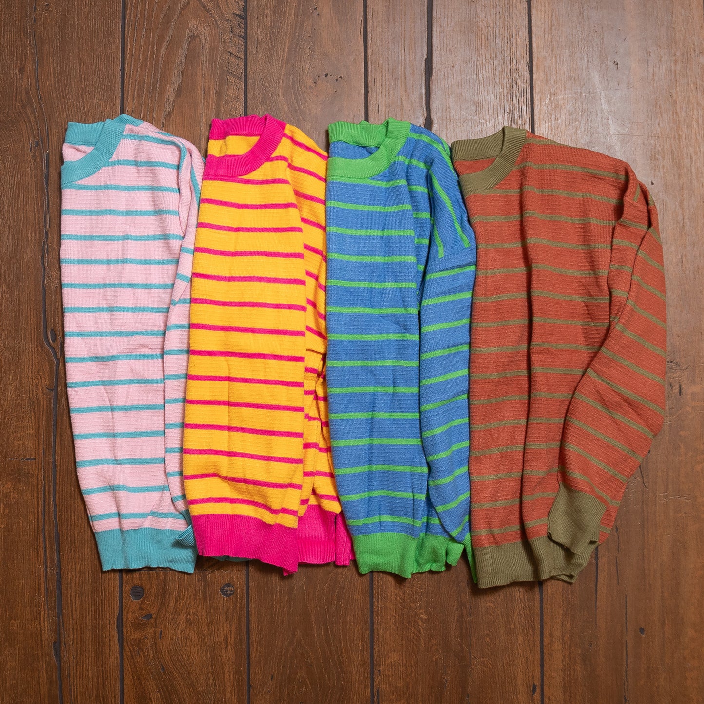 Stripe Trimmed Round Neck Drop Shoulder Sweater – Relaxed Fit Striped Knit