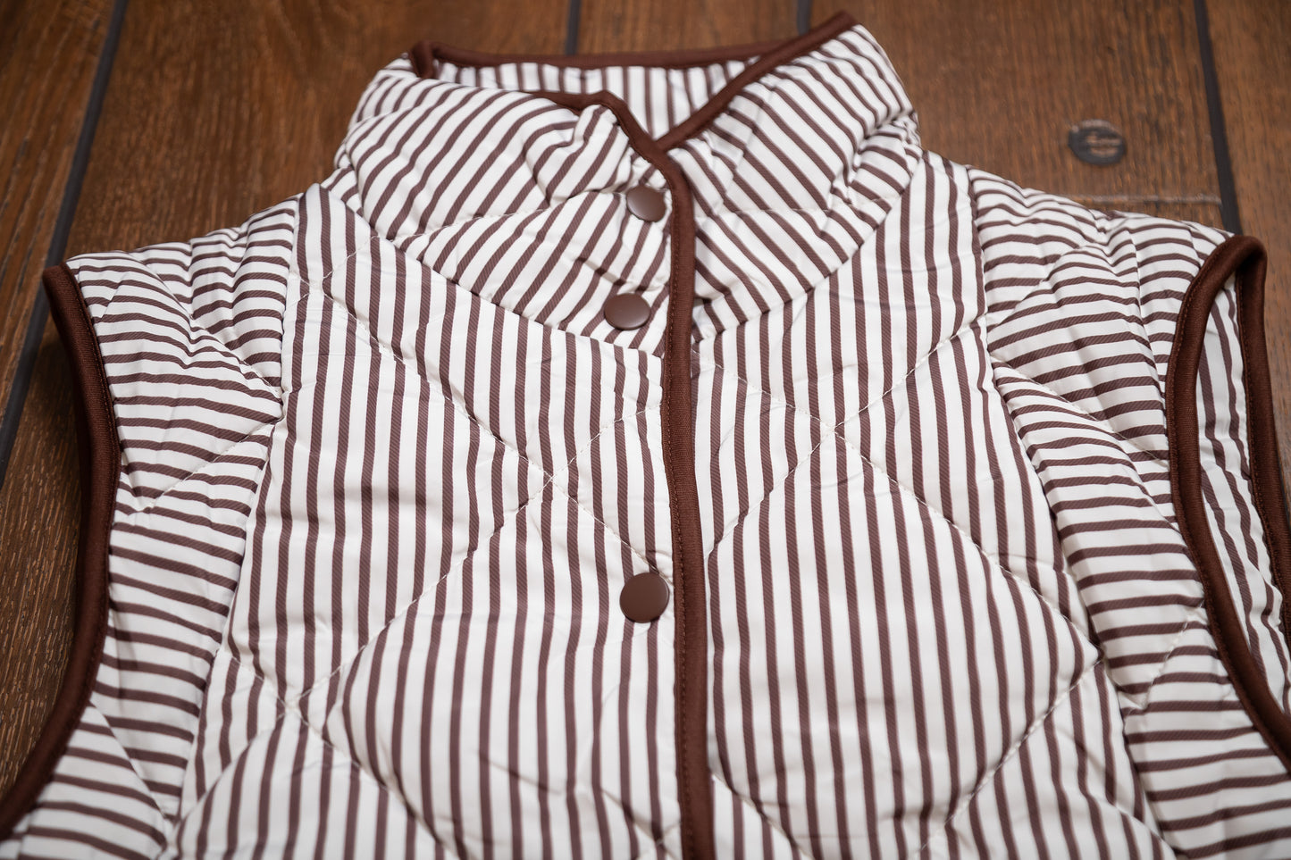 Striped Quilted Puffer Vest with Contrast Trim – Cozy Layering Piece