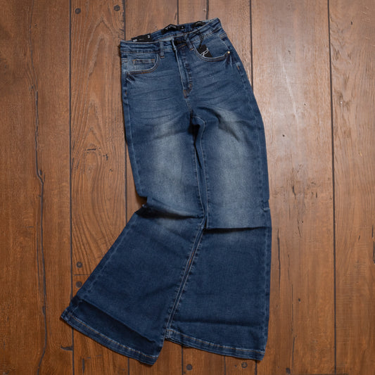 Dark Wash High Rise Flare Jeans with Tummy Control – Lucky & Blessed