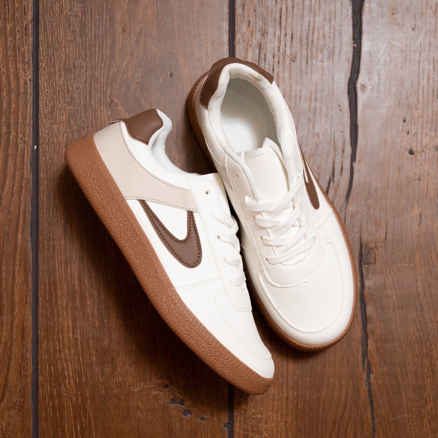 Contrast PU Leather Lace-Up Sneakers – Casual Street Style