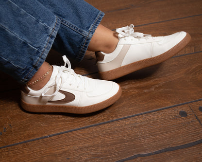 Contrast PU Leather Lace-Up Sneakers – Casual Street Style