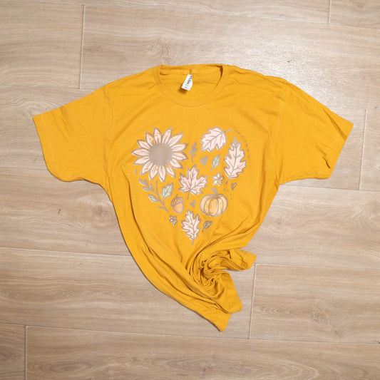 Fall Graphic Tee – Sunflower, Pumpkin & Leaves T-Shirt