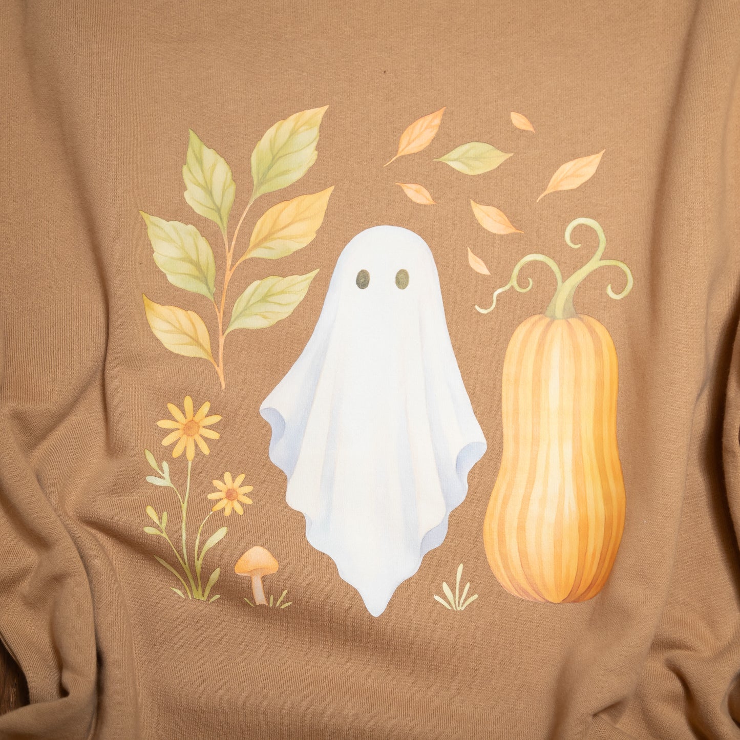 Fall Ghost and Pumpkin Crewneck – Cozy Autumn Graphic Sweatshirt