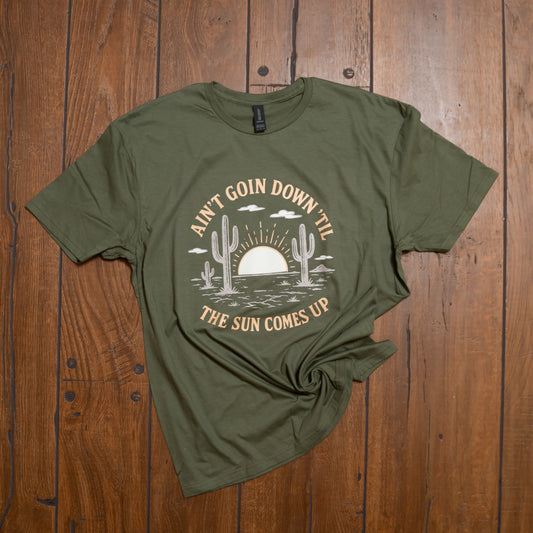 Ain’t Goin’ Down ‘Til the Sun Comes Up Graphic Tee – Western Country Music T-Shirt