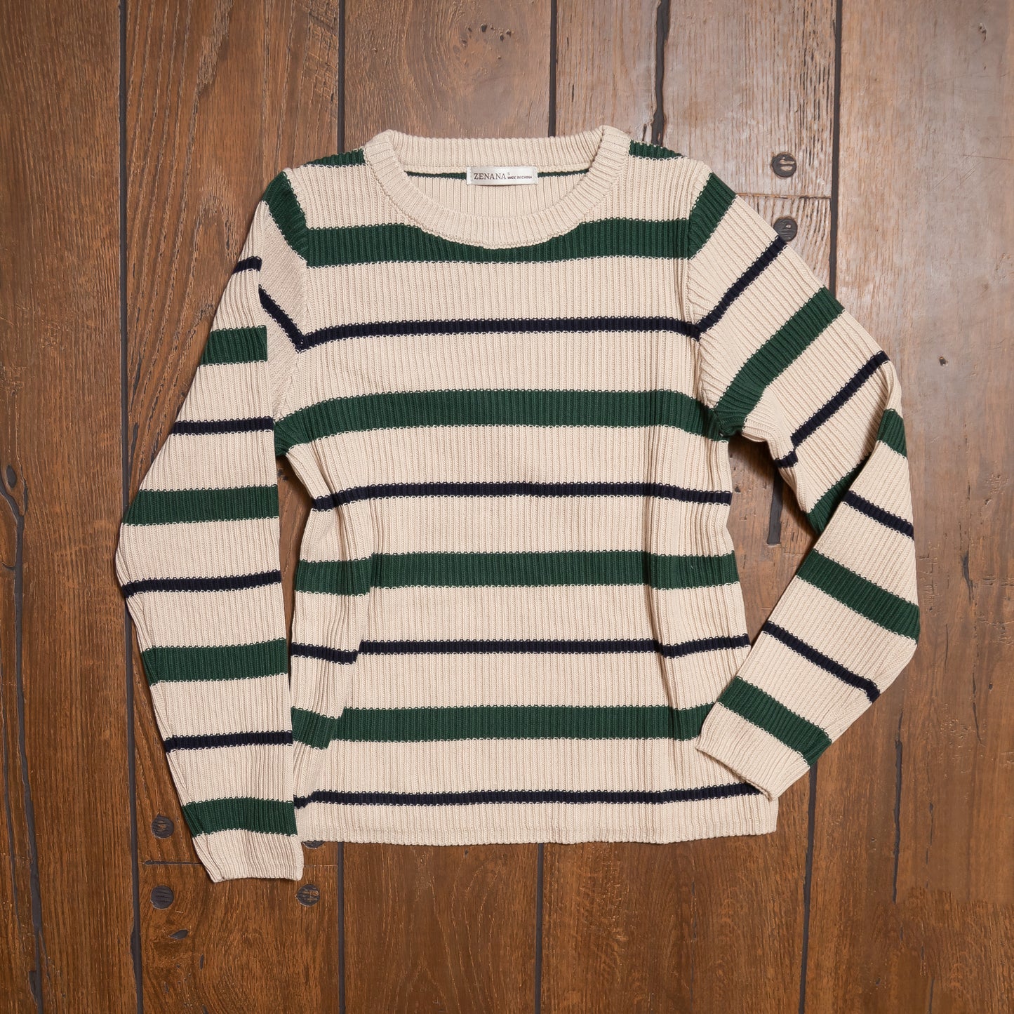 Striped Round Neck Sweater by Zenana – Cozy Casual Women’s Pullover
