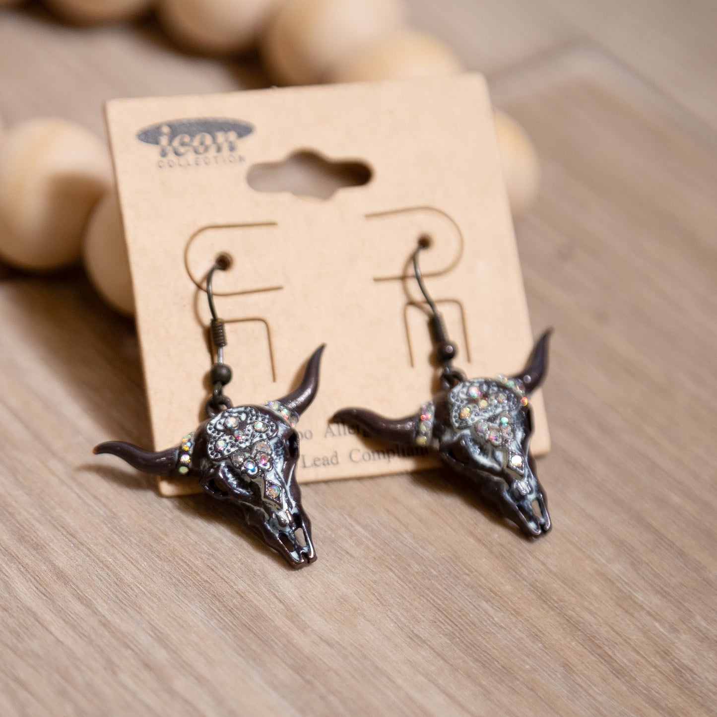 Rhinestone Rodeo Bull Skull Earrings | Western Statement Jewelry