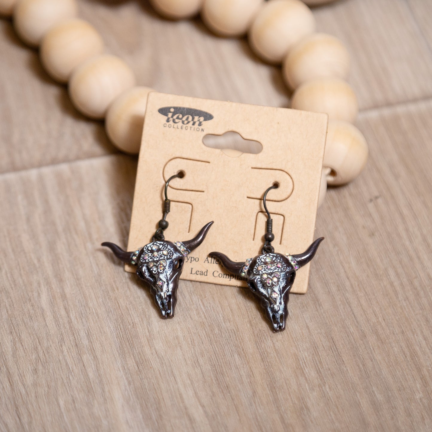 Rhinestone Rodeo Bull Skull Earrings | Western Statement Jewelry