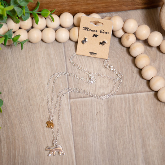 Mama Bear Love Necklace & Earring Set