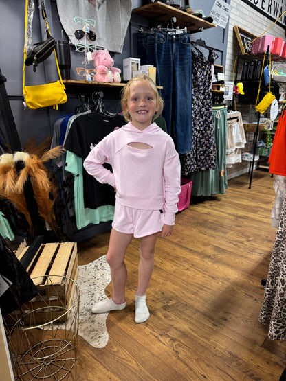 Girls Blush Waffle Hoodie & Shorts Set | Cozy Two-Piece Outfit