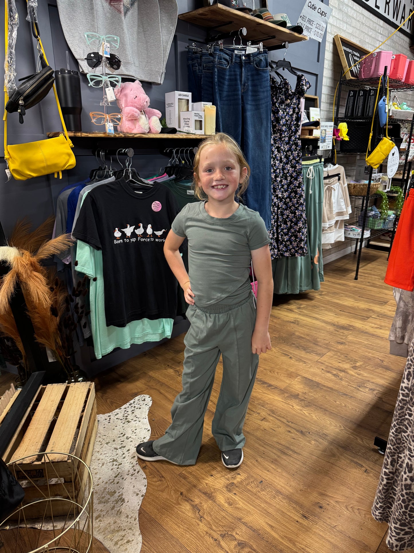 Tween Girls Sage Tulip Hem Top & Wide Leg Pants Set | Jersey Two-Piece Outfit