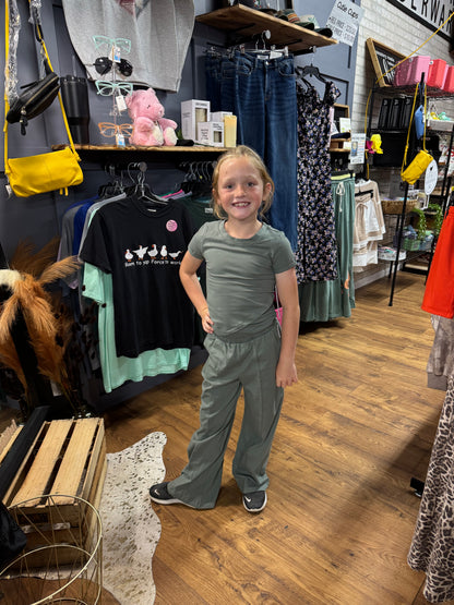 Tween Girls Sage Tulip Hem Top & Wide Leg Pants Set | Jersey Two-Piece Outfit