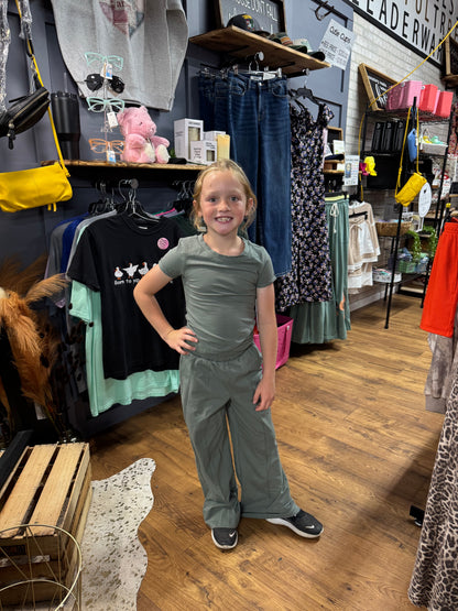 Tween Girls Sage Tulip Hem Top & Wide Leg Pants Set | Jersey Two-Piece Outfit