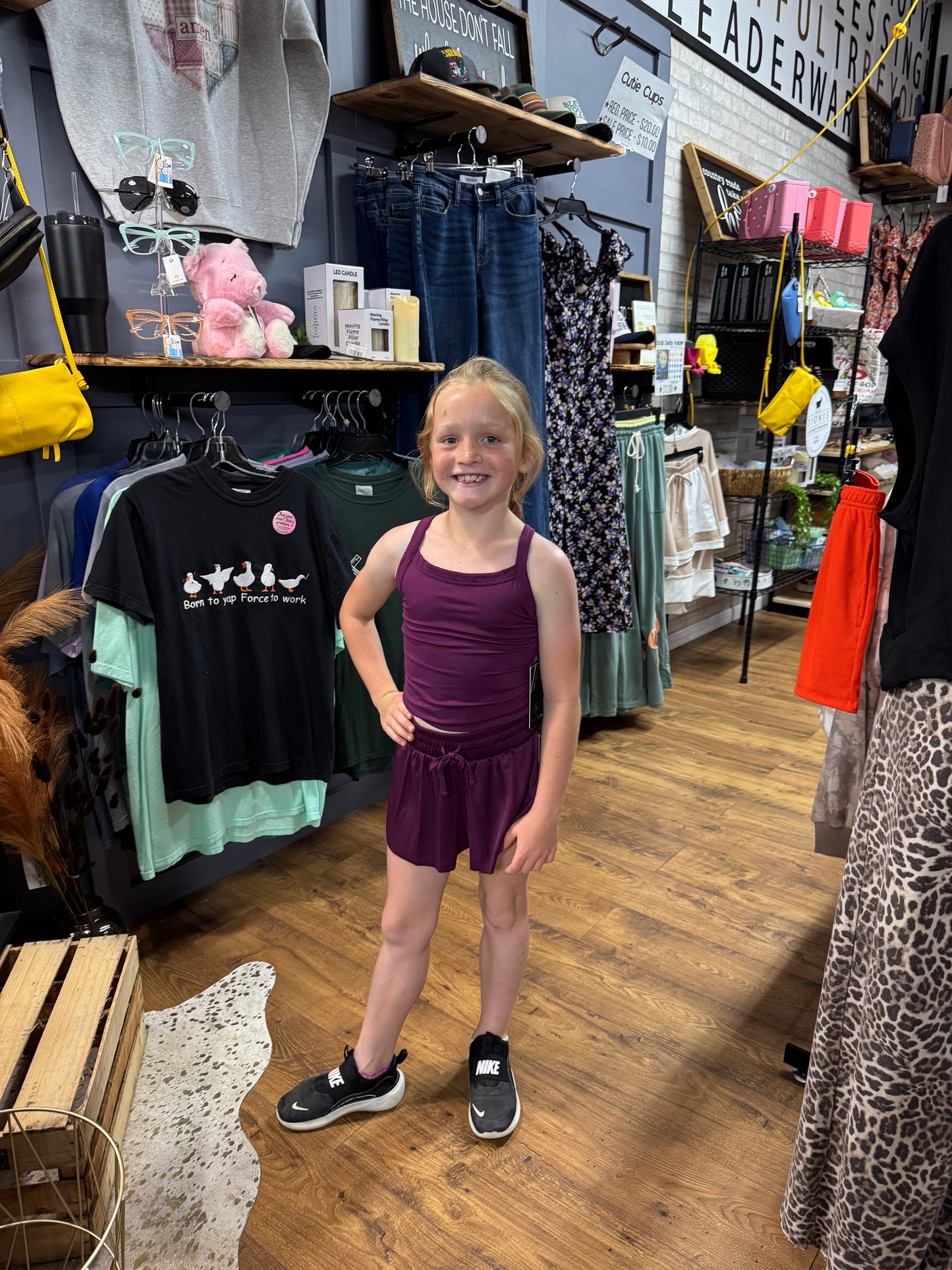 Girls Plum Strappy Back Tank & Running Shorts Set | Seamless Activewear Outfit