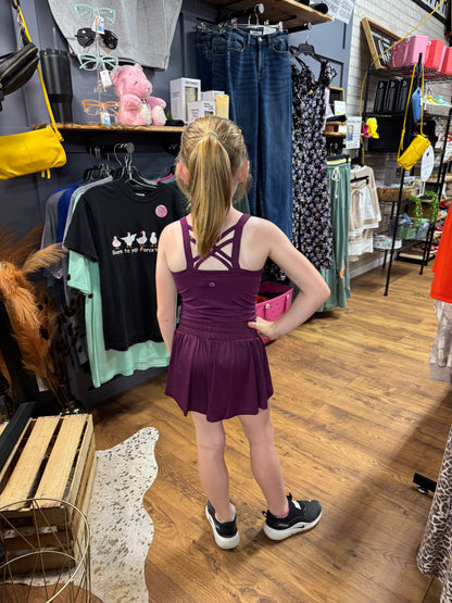 Girls Plum Strappy Back Tank & Running Shorts Set | Seamless Activewear Outfit