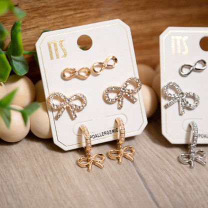 Forever Fancy Bow Earring Set | Gold & Silver Rhinestone Earrings