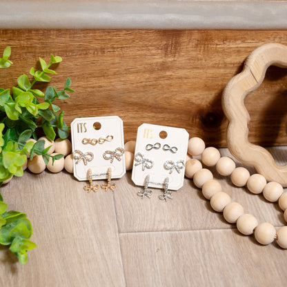 Forever Fancy Bow Earring Set | Gold & Silver Rhinestone Earrings