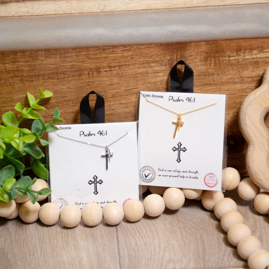 Psalm 46:1 Cross Necklace | Faith Jewelry in Gold or Silver