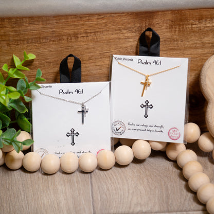 Psalm 46:1 Cross Necklace | Faith Jewelry in Gold or Silver