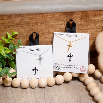Psalm 46:1 Cross Necklace | Faith Jewelry in Gold or Silver