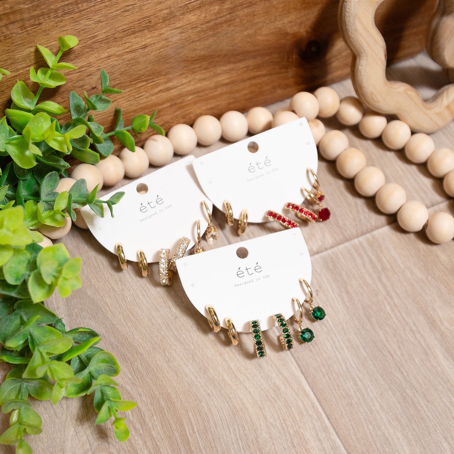 Holiday Spark Trio Earring Set | Gold Rhinestone Hoops & Drops