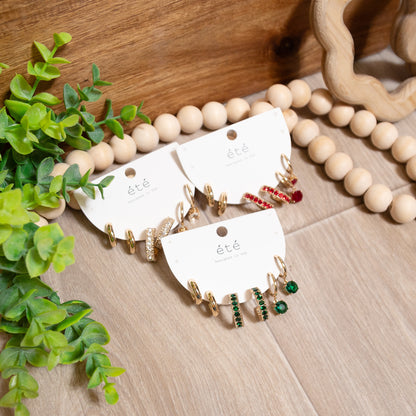 Holiday Spark Trio Earring Set | Gold Rhinestone Hoops & Drops