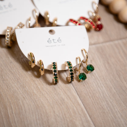 Holiday Spark Trio Earring Set | Gold Rhinestone Hoops & Drops