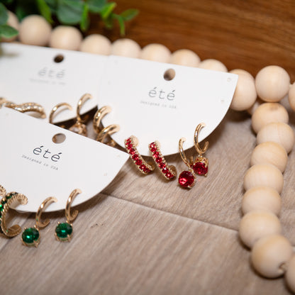 Holiday Spark Trio Earring Set | Gold Rhinestone Hoops & Drops