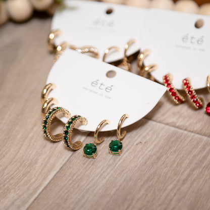 Holiday Spark Trio Earring Set | Gold Rhinestone Hoops & Drops
