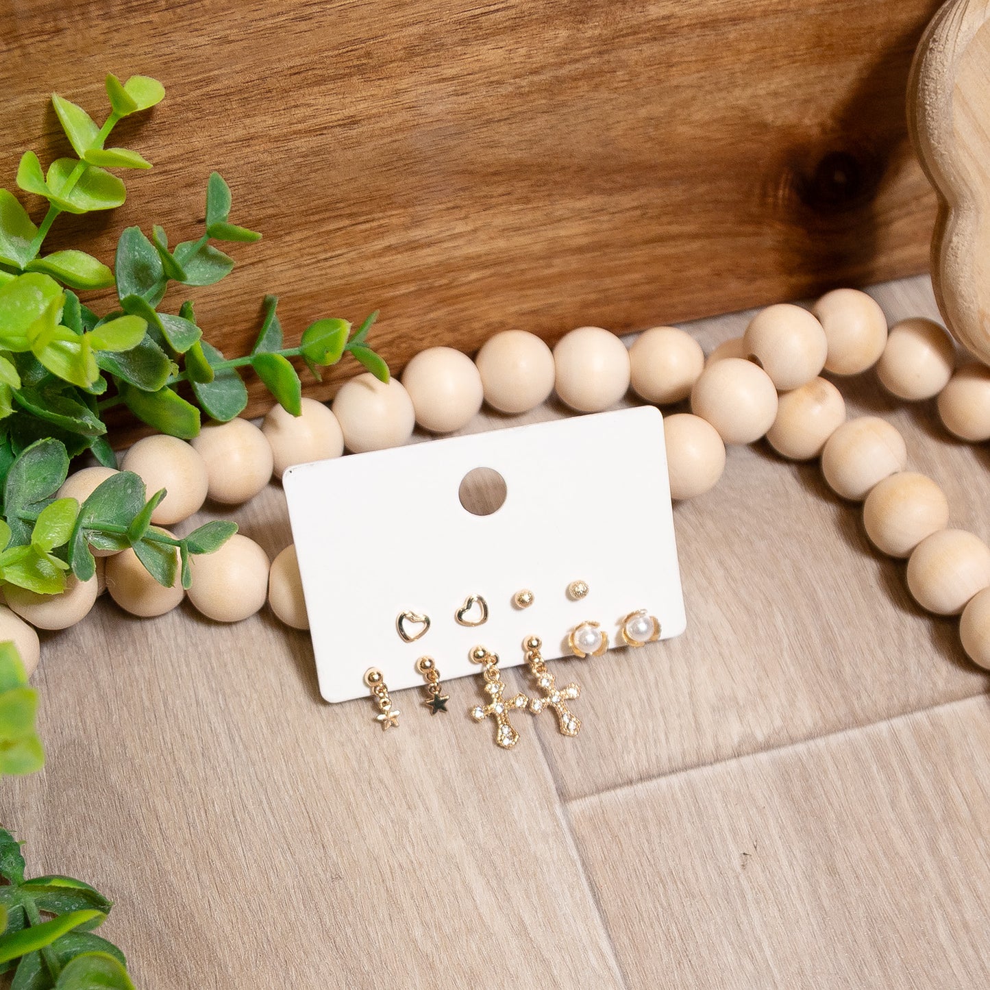 Golden Grace Earring Set | Faith, Pearl & Heart Studs