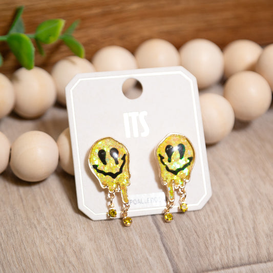 Good Vibes Gone Wild Earrings | Yellow Drippy Smiley Face Earrings