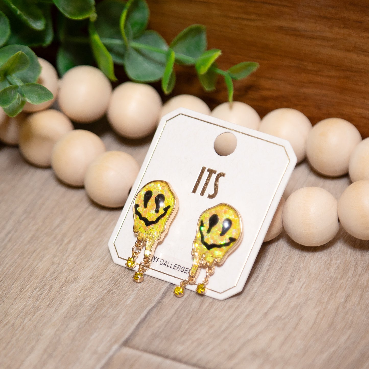 Good Vibes Gone Wild Earrings | Yellow Drippy Smiley Face Earrings