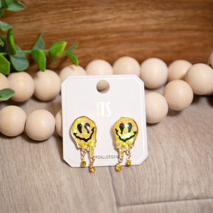 Good Vibes Gone Wild Earrings | Yellow Drippy Smiley Face Earrings