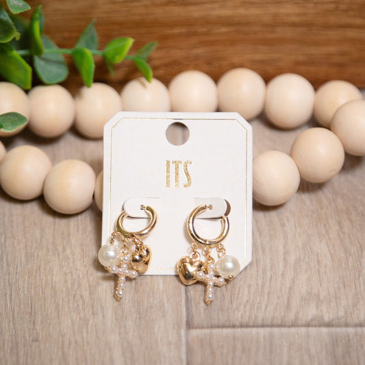 Pearls & Prayers Charm Hoop Earrings | Faith-Inspired Gold Hoops
