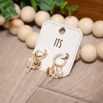 Pearls & Prayers Charm Hoop Earrings | Faith-Inspired Gold Hoops