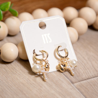 Pearls & Prayers Charm Hoop Earrings | Faith-Inspired Gold Hoops