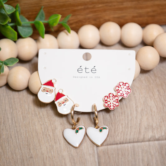 Holly Jolly Earring Trio Set | Christmas Stud & Dangle Earrings