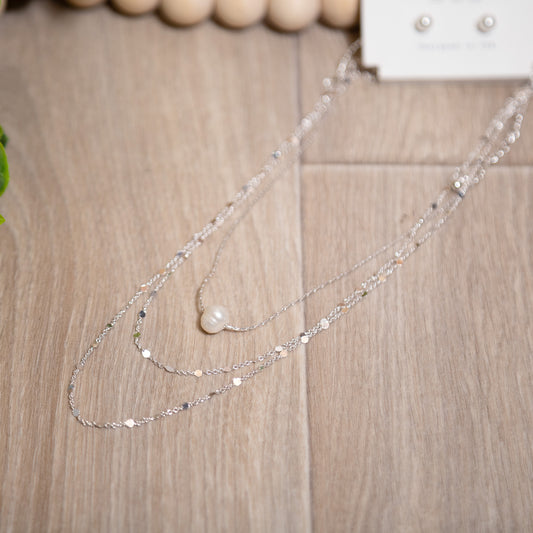 Simply Stunning Pearl Layered Necklace Set | Silver Chain & Pearl Jewelry