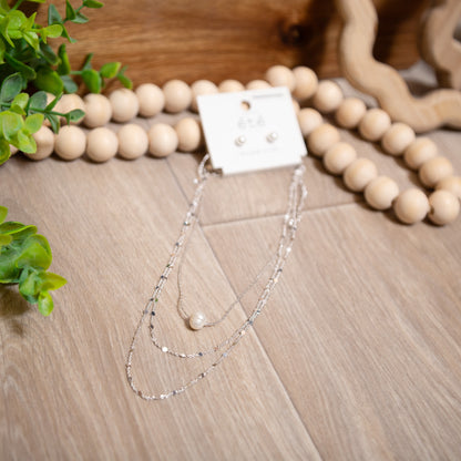 Simply Stunning Pearl Layered Necklace Set | Silver Chain & Pearl Jewelry