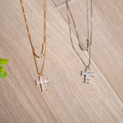 Faith & Shine Layered Cross Necklace | Gold or Silver Crystal Pendant