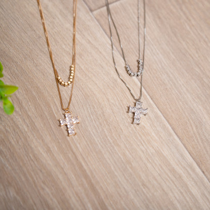 Faith & Shine Layered Cross Necklace | Gold or Silver Crystal Pendant