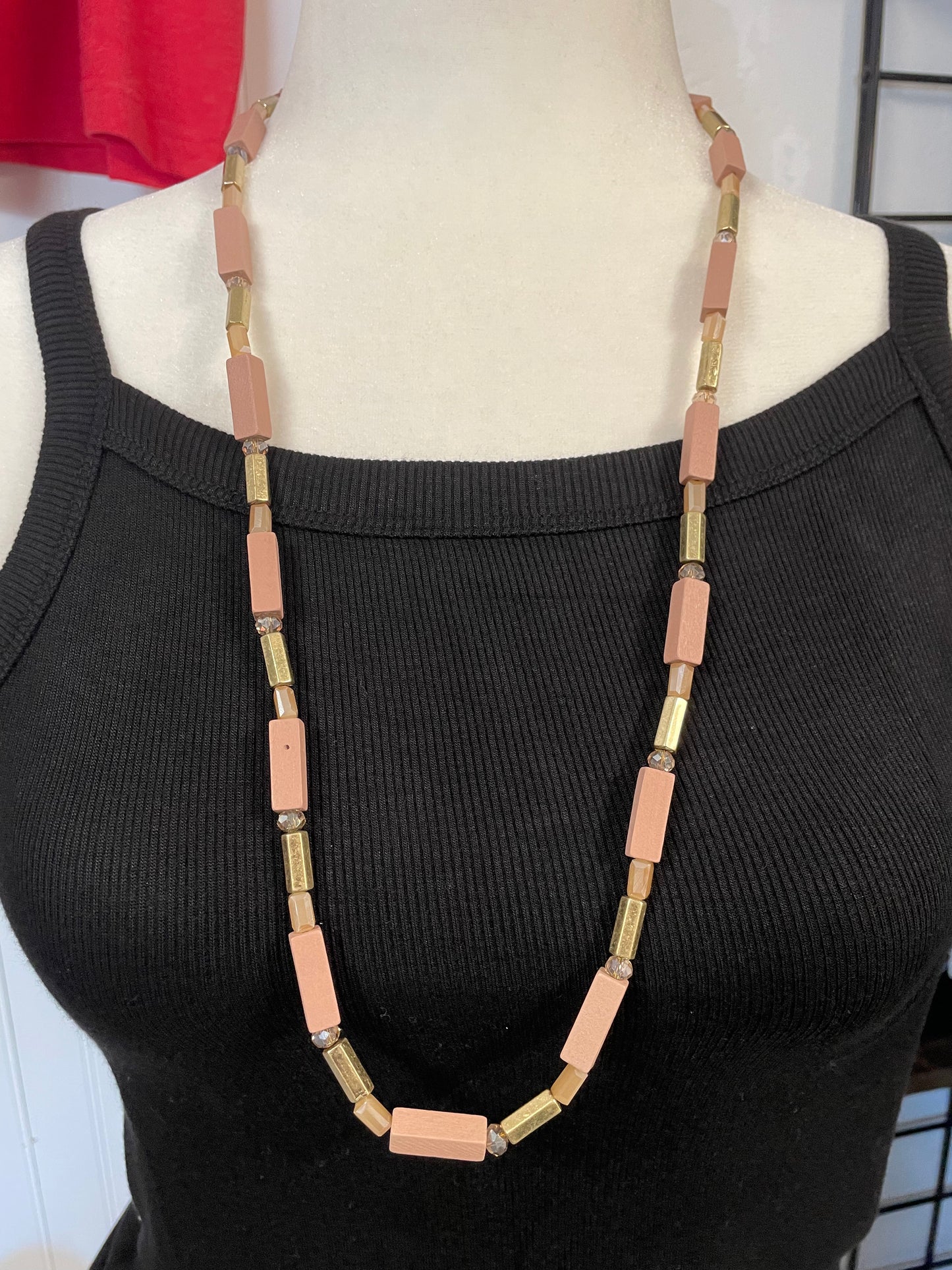 ✨ Blush & Bold – Long Geometric Beaded Necklace