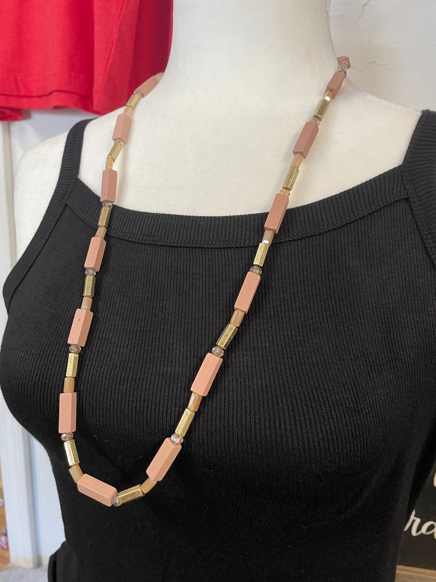 ✨ Blush & Bold – Long Geometric Beaded Necklace