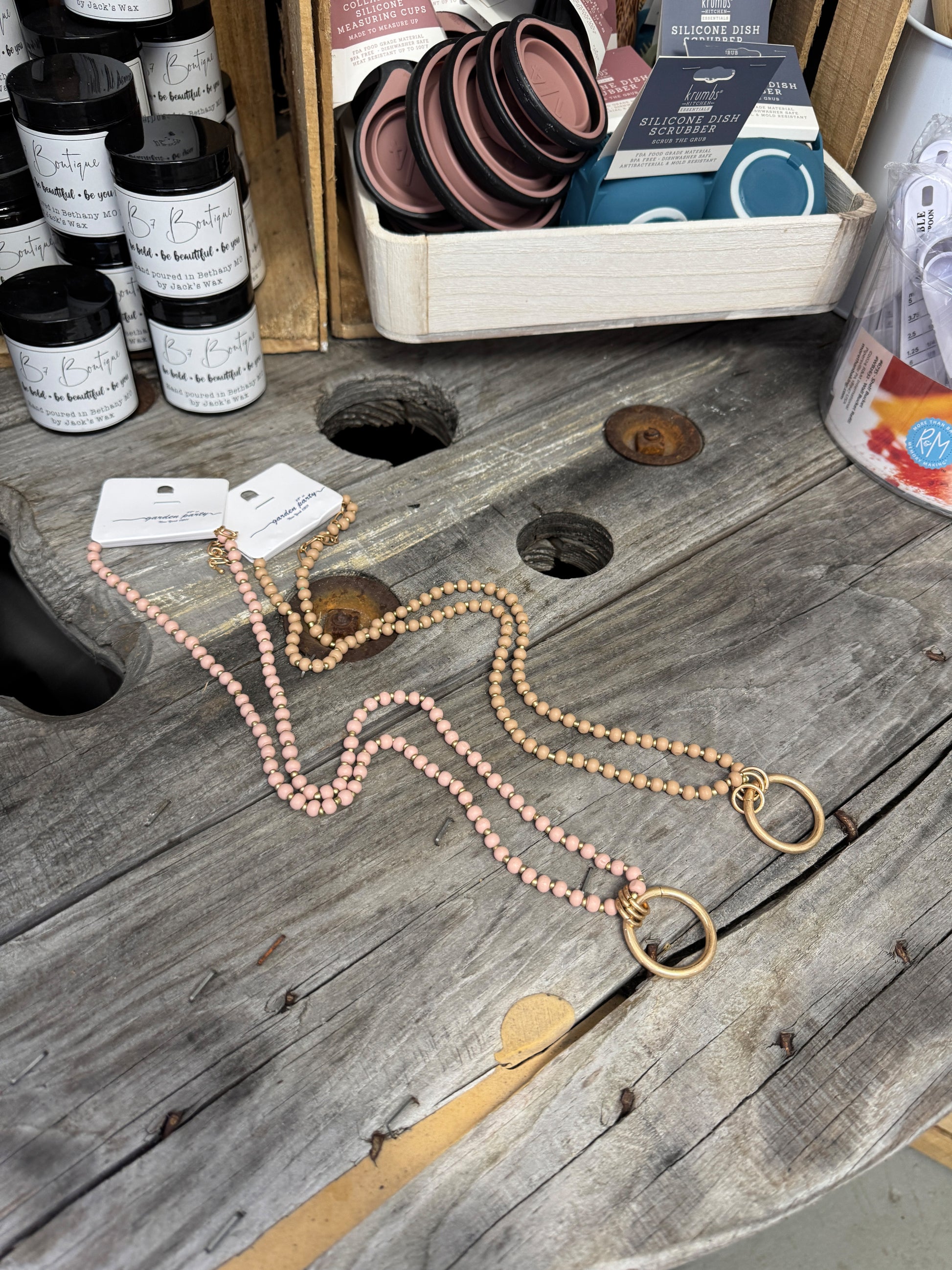 “Basic Beady Necklace with round bead charms on chain”

“Bold statement bead chain necklace from B7 Boutique”

“Chunky bead charm necklace for fashion layering”