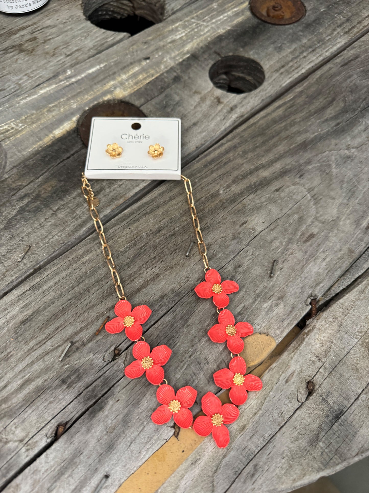 Coral Floral Necklace and Earring